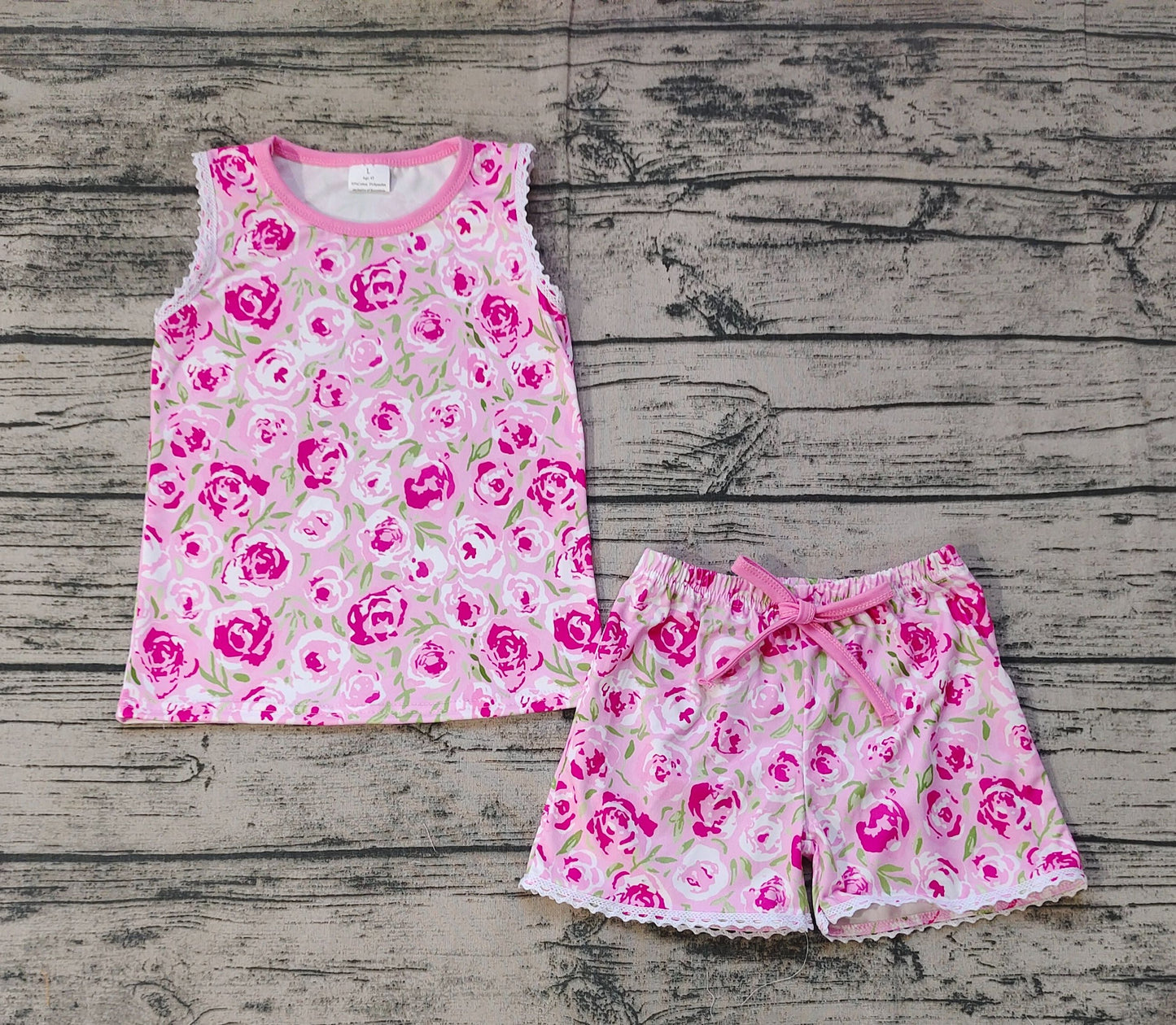 GSSO0673 Floral Pink Sleeveless Shorts Set