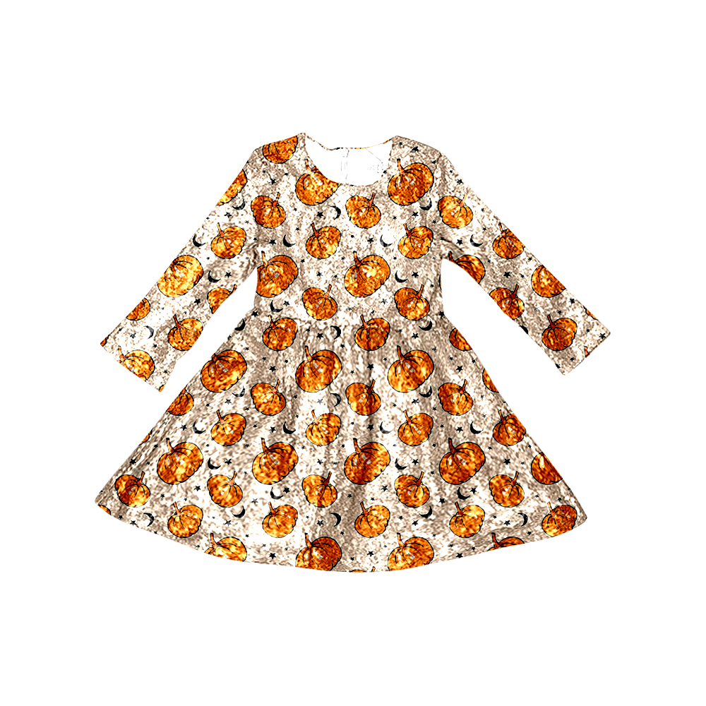 Orange Pumpkin Sequin Long Sleeve Dress