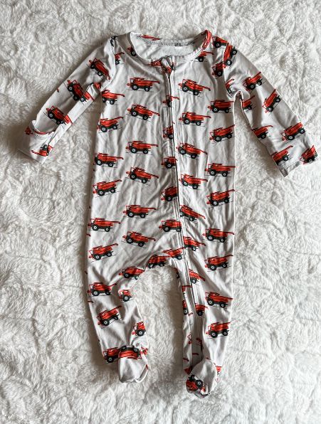 Red Truck Beige Zip Long Sleeve Bodysuit