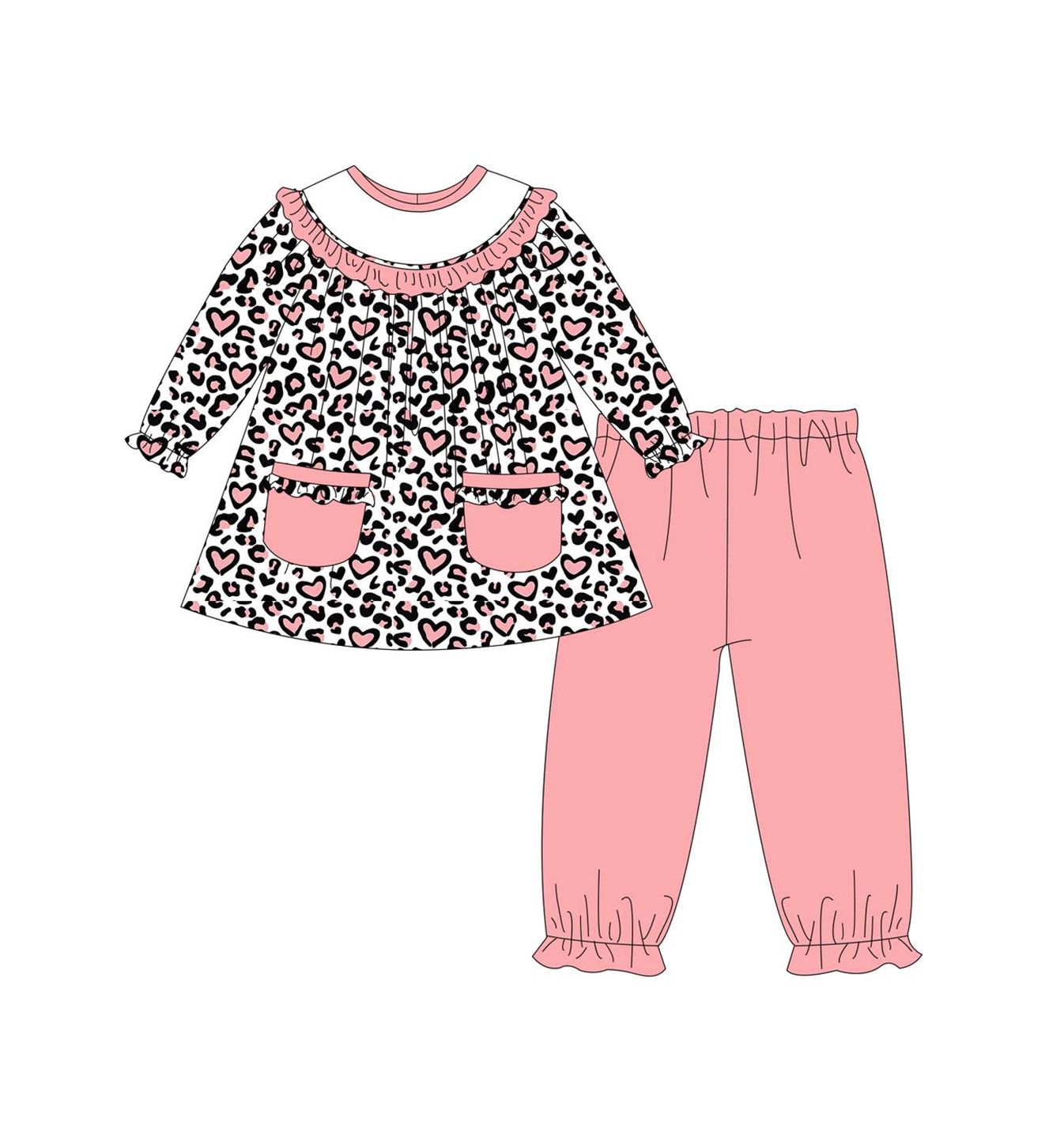 GLP0958 Love leopard print pink lace white long-sleeved trousers suit