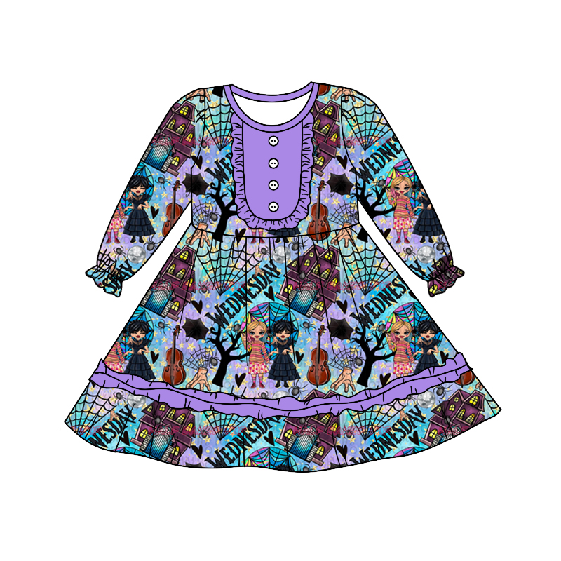 Wednesday Purple Lace Long Sleeve Dress