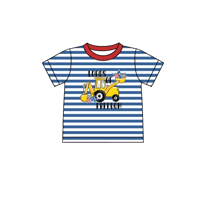 BT0562 loads of freedom star excavator blue striped short-sleeved top