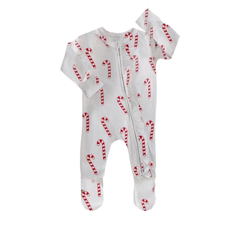 Candy Cane Lace White Zip Long Sleeve Bodysuit