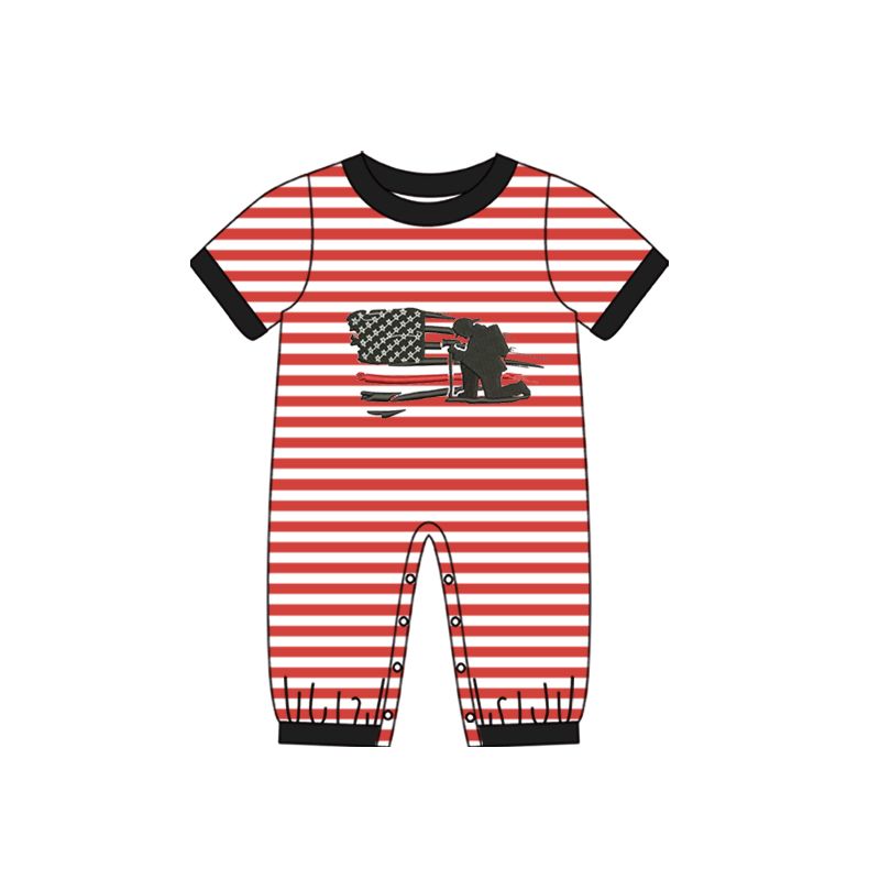 SR0567 National flag firefighter red and white striped short-sleeved jumpsuit
