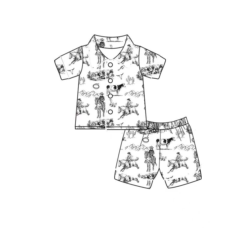 Riding Bull White Short Sleeve Shorts Set
