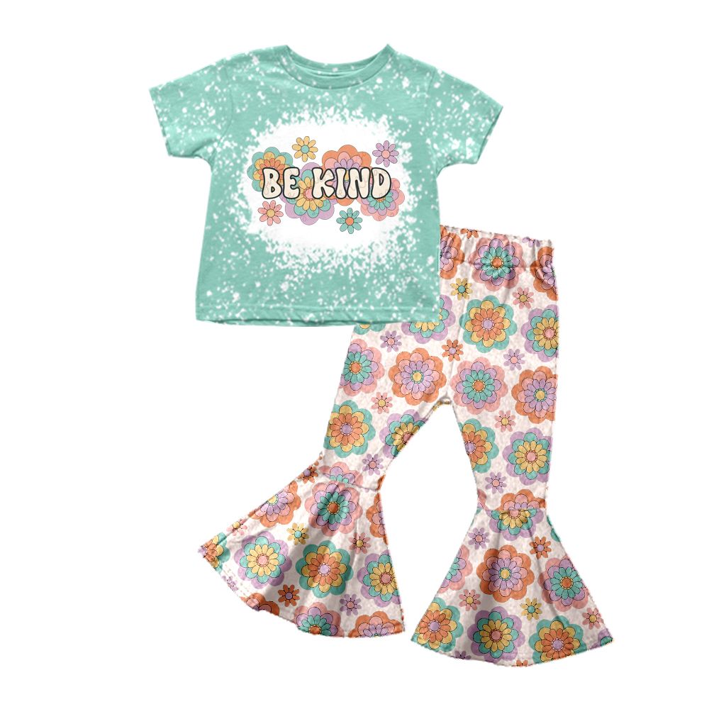GSPO1091 be kind flower letter aqua short-sleeved trousers suit