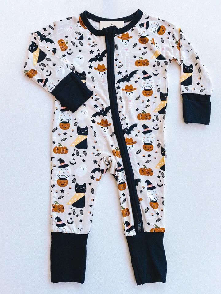 Star Bat Kitty Jack-O-Lantern Zipper Long Sleeve Bodysuit