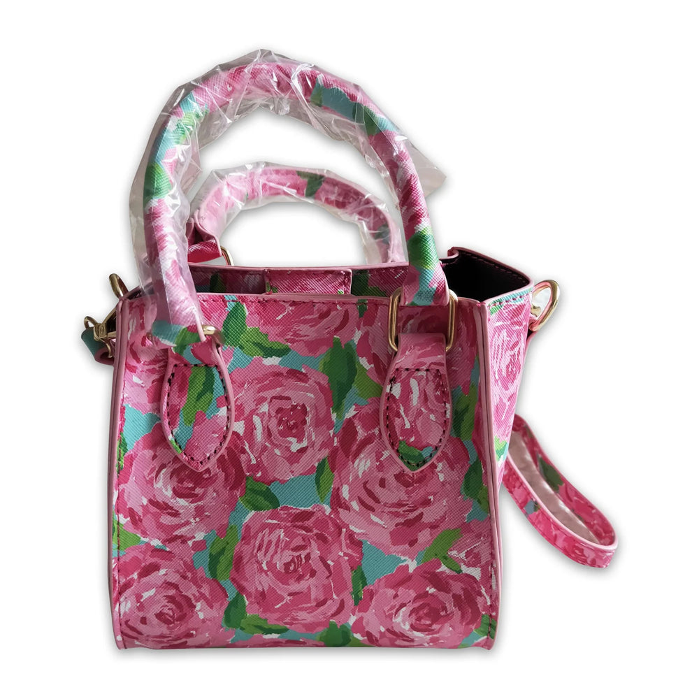 RTS NO MOQ Sibling Bags Toddler Girls Western Pink Rose Floral Print Bag Adjustable Fanny Pack
