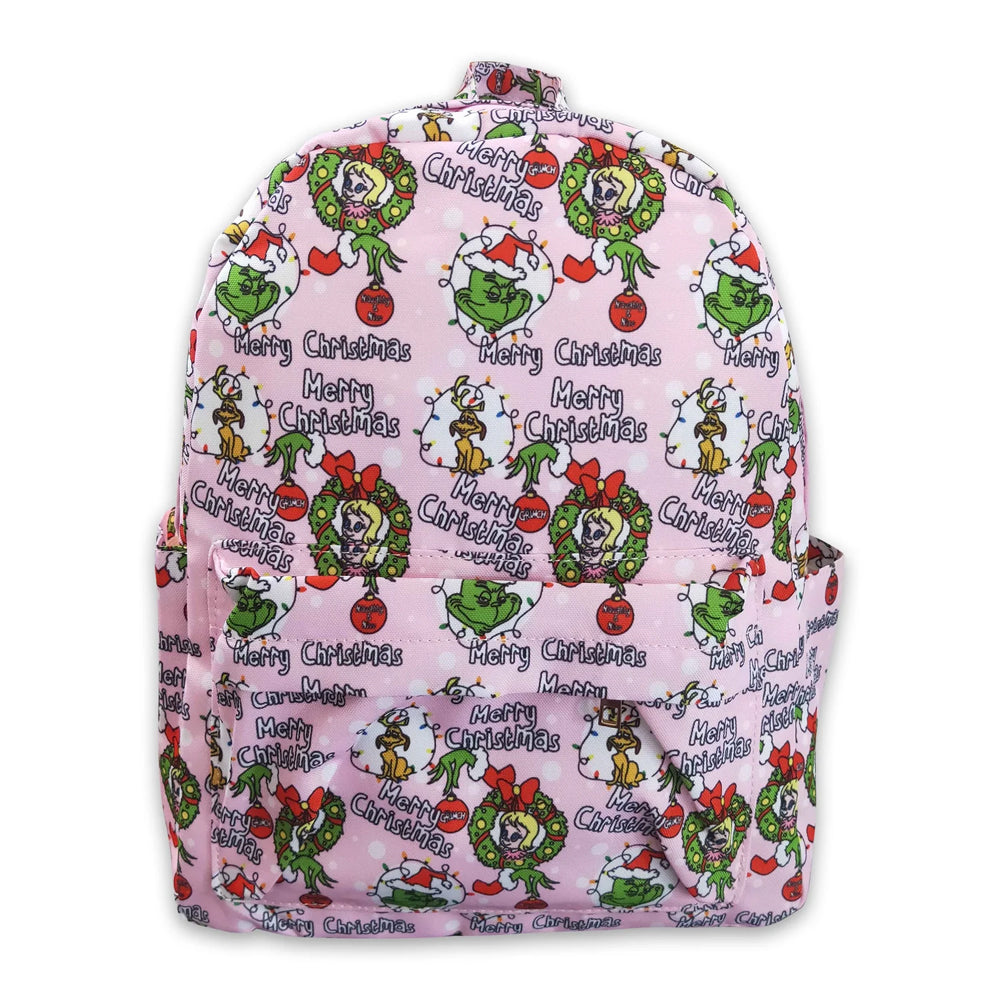 RTS NO MOQ Sibling milk silk Cute Clothes Baby Kids Christmas Print Strap Zip Backpack Bag