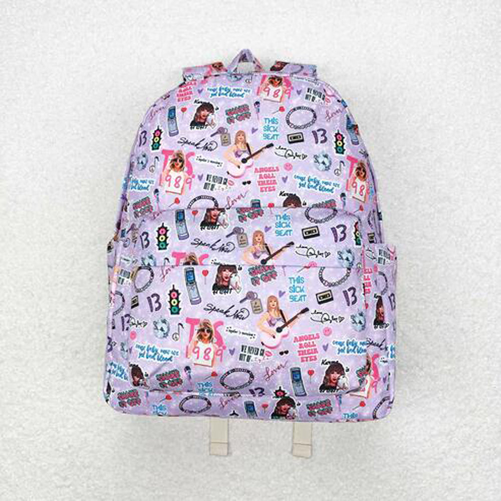 RTS NO MOQ Sibling milk silk Cute Clothes Baby Kids Purple Print Backpacks Bags Boxes