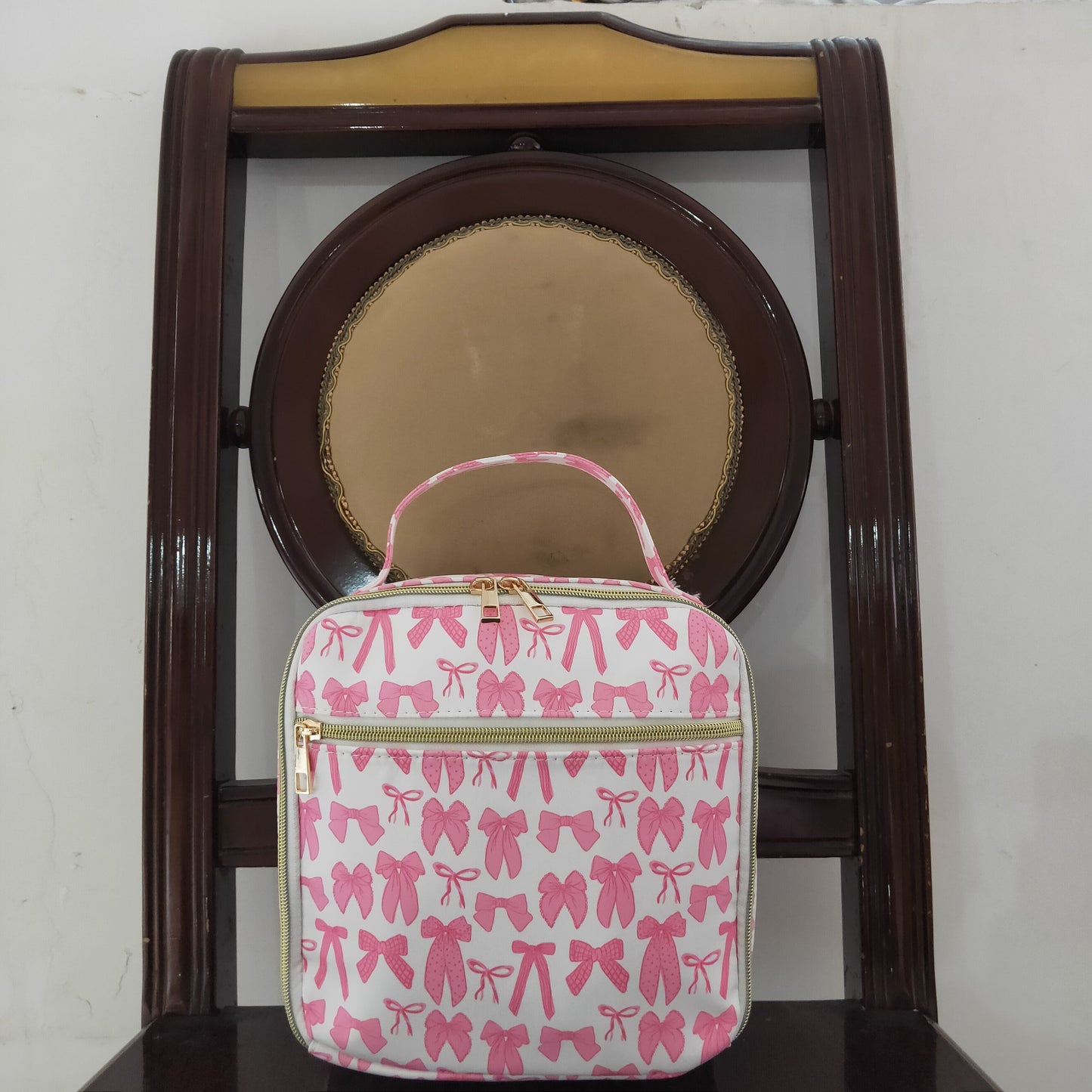RTS NO MOQ(In Stock ) BA0284 Pink Bow Pattern White Meal Bag Lunch Box Bag
