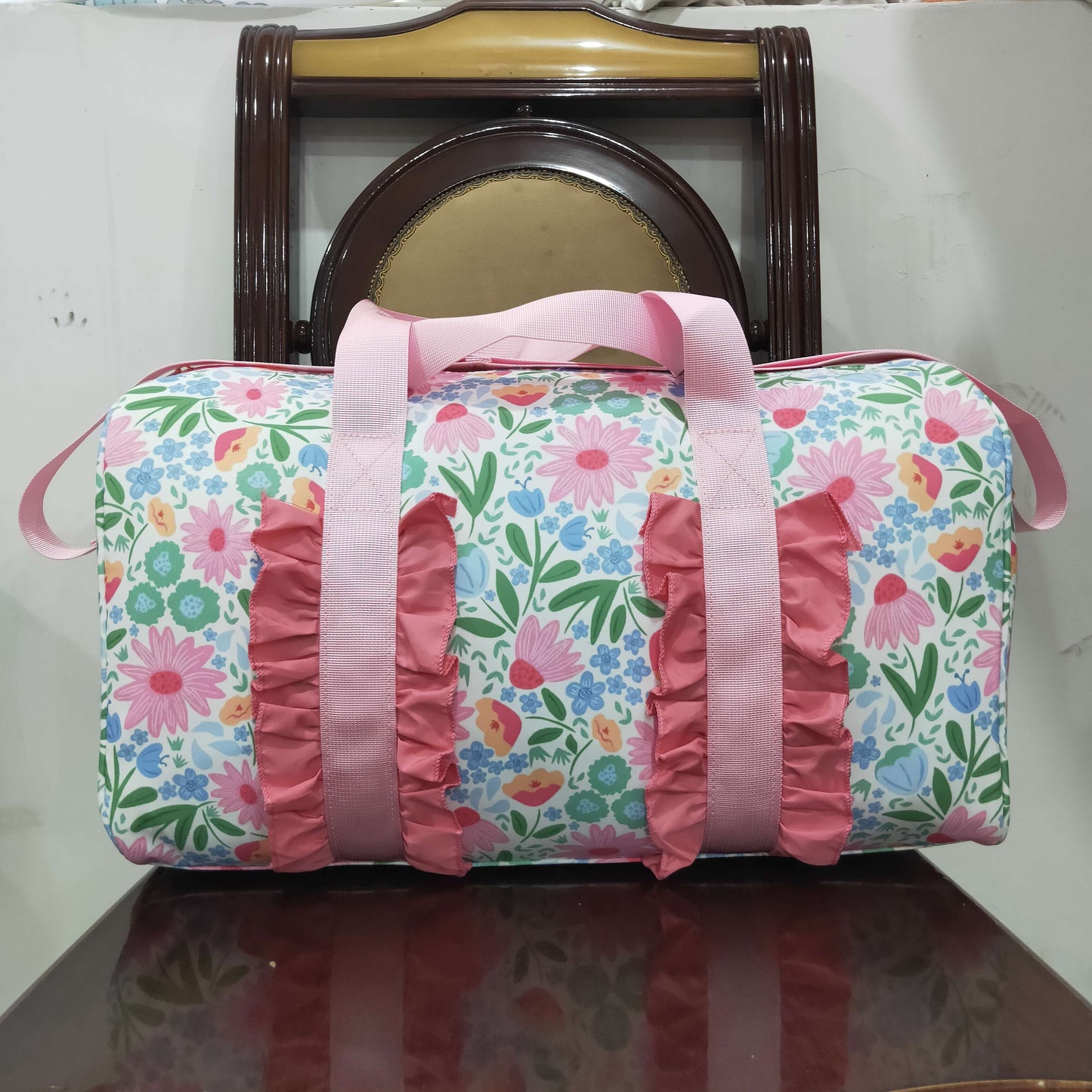 RTS NO MOQ(In Stock) BA0290 Flower leaves pink lace gym bag