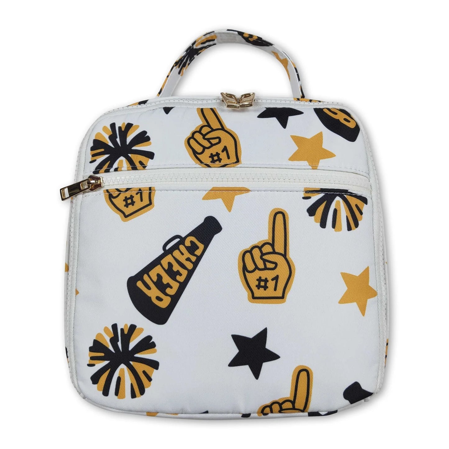 RTS NO MOQ Sibling milk silk Baby Kids Team Black Gold Cheer Zipper School Lunch Boxes Zipper Gym Bags
