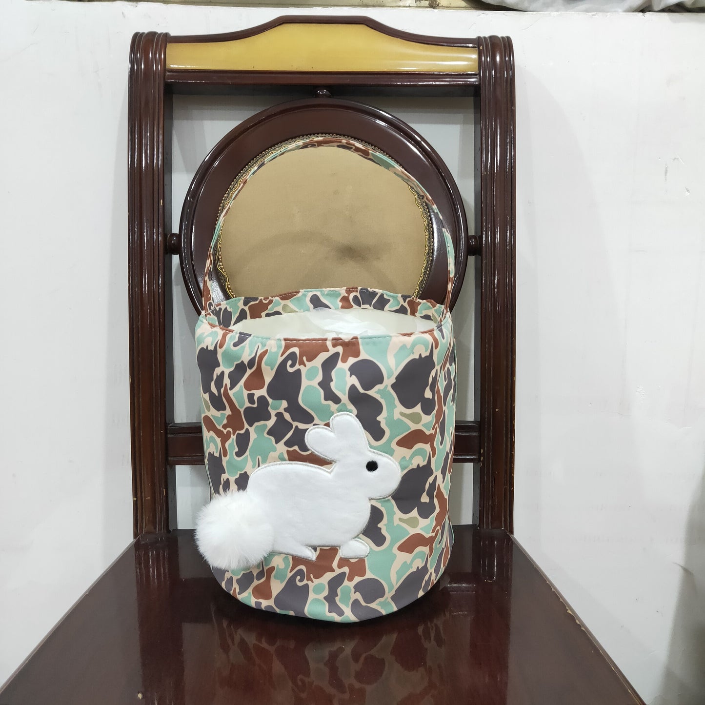 RTS NO MOQ BA0387Embroidered Rabbit Baby Kids Southern Green Camo Easter Lunch Box Bag