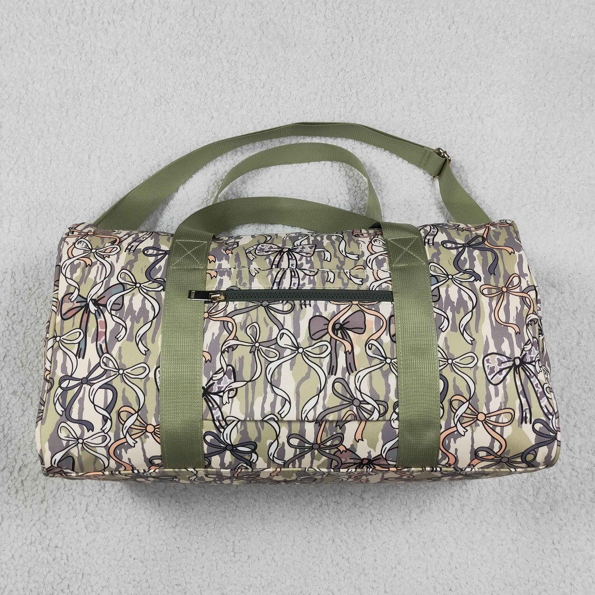 NEW RTS NO MOQ Bags BA0392 Adult Women Camo Bow Print Duffle Green Strap Bag
