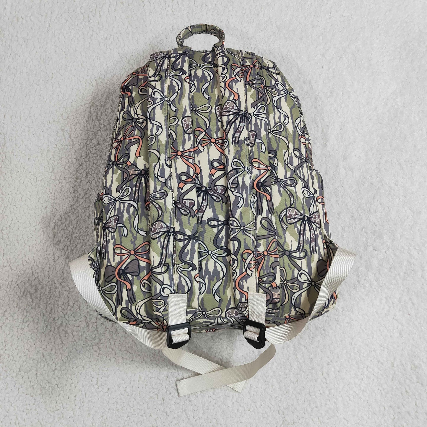 RTS NO MOQ milk silk BA0394 Baby Olive Camo Print Bow School Backpack Bags