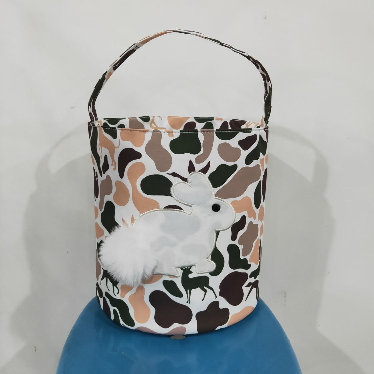 NEW RTS NO MOQ Bag BA0466 Embroidery Rabbits Baby Kids Khaki Brown Camo Easter Gift Bucket Baskets Bags