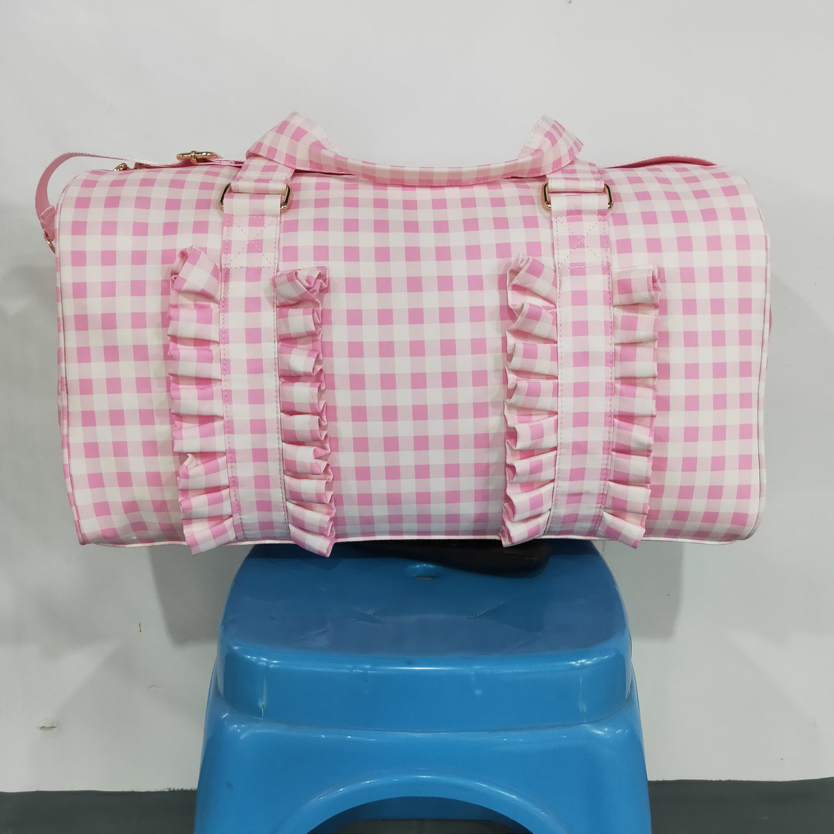 NEW RTS NO MOQ Bags BA0469 Adult Women Pink Plaid Print Zipper Gym Bags