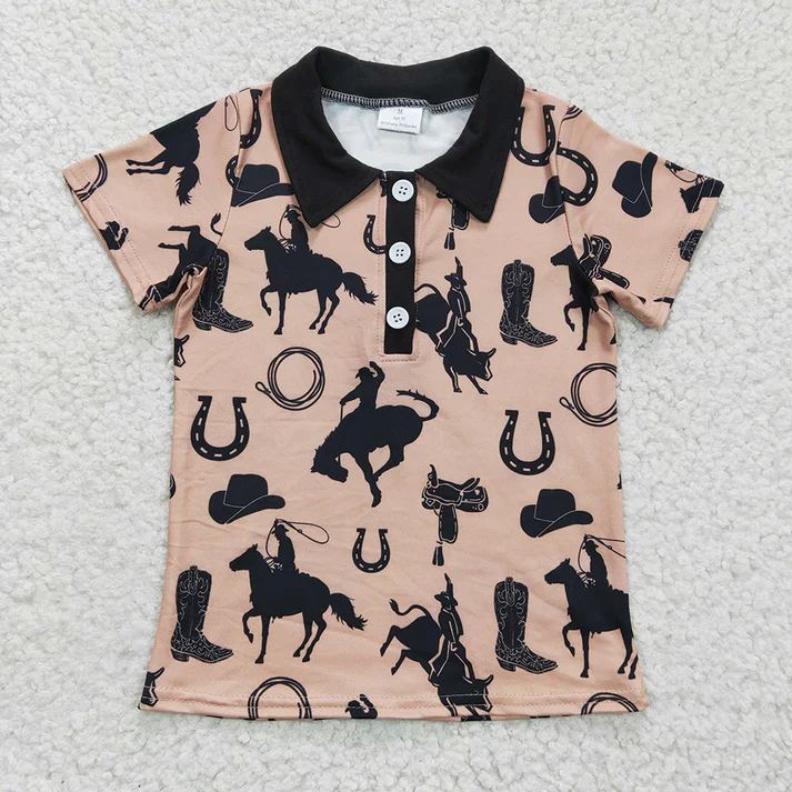 RTS Baby Boys Western Sibling Brother Short Sleeve Buttons Pullovers Shirts