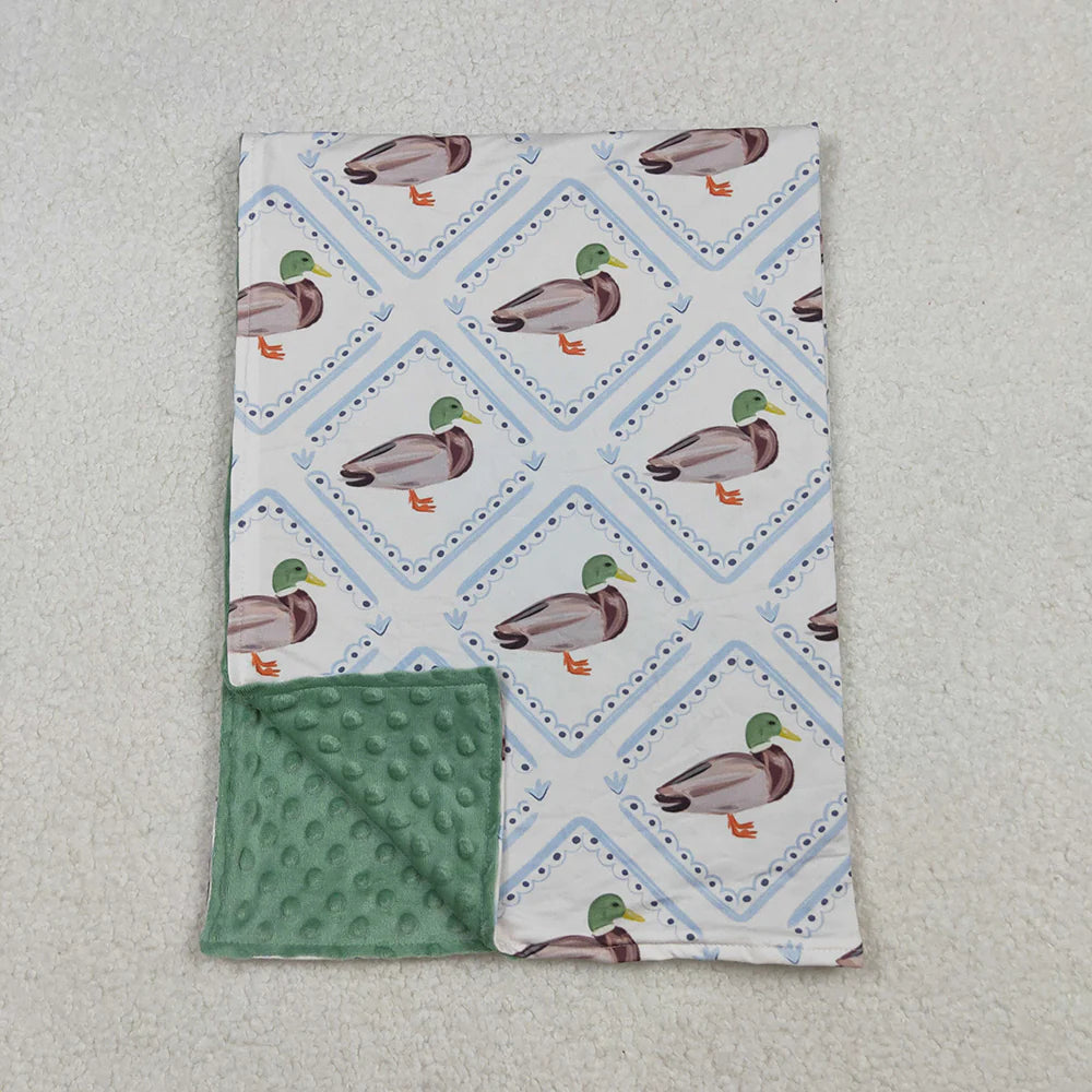 Best Sell RTS Baby Kids Plaid Southern Blankets Green Ducks Design Cozy Warm Soft Blanket for Children
