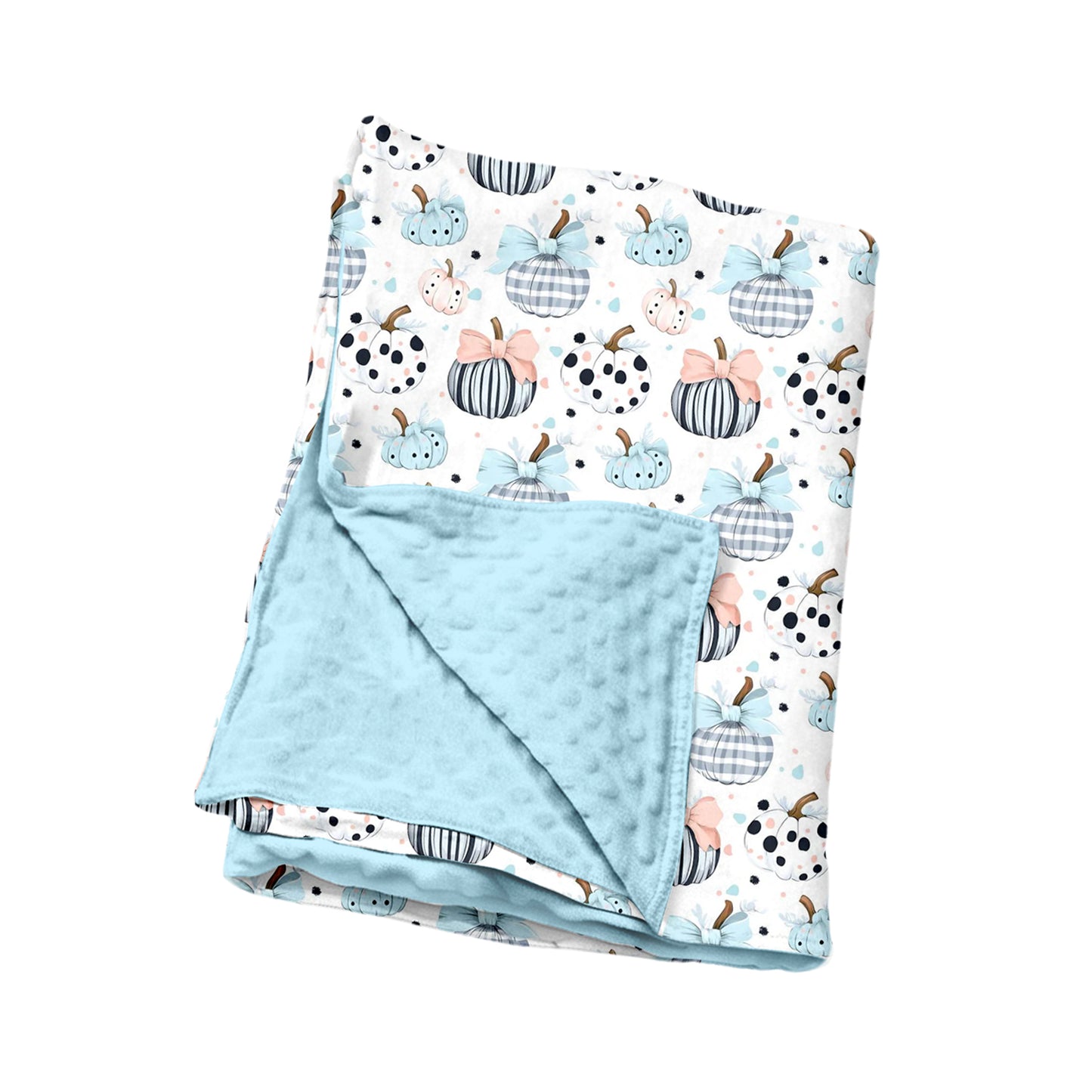 (Preorder new) No moq BL0253 Baby Polka Dots Bows Pumpkins Fall Print Blankets