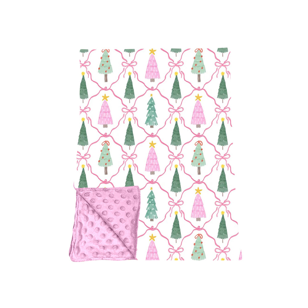 (Preorder new) No moq Baby Girls Christmas Tree Bow Print Long Sleeve Top And Pants Pajama Set Rompers Dress Blankets