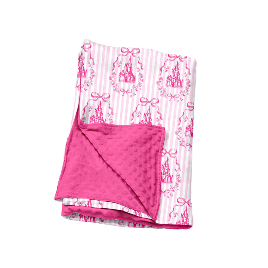 (Preorder new) No moq BL0268 Kids Pink Striped Bow Print Baby Blanket