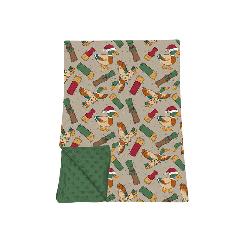 (Preorder new) No moq Boys Duck Print Green Cuff Long Sleeve Two Piece Christmas Hunting Pajama Set Romper Blankets