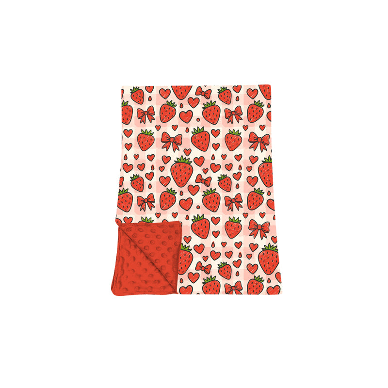 (Preorder new) No moq Baby Girls Hearts Strawberry Bows Zip Pullover Skirt Short Valentines Set Dress Blanket