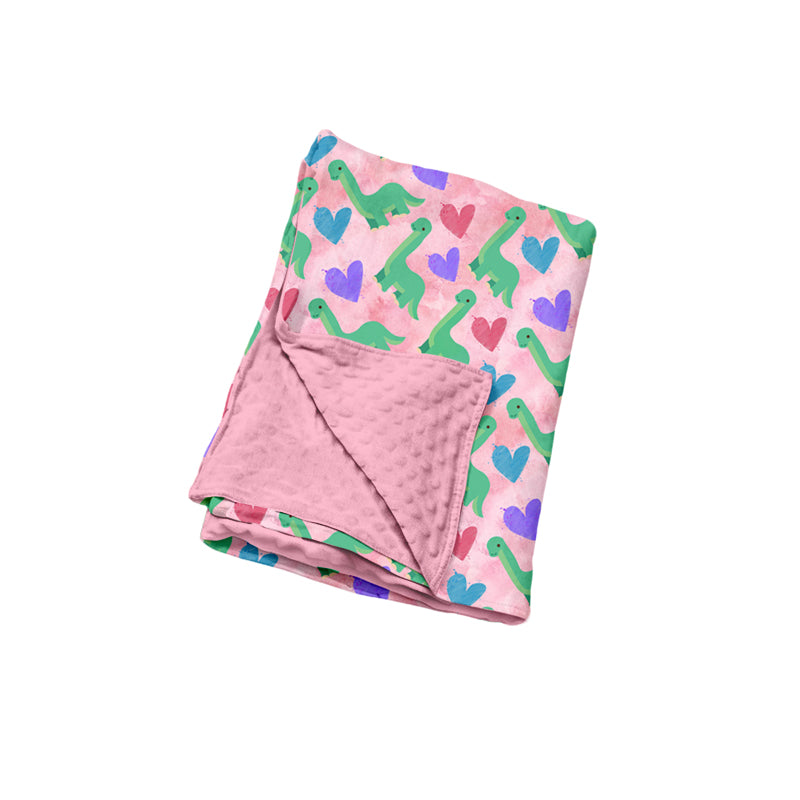(Preorder new) No moq Baby Girls Pink Heart Print Bamboo Pajama Set Ruffle Half Zip Sleepwear Minky Blanket