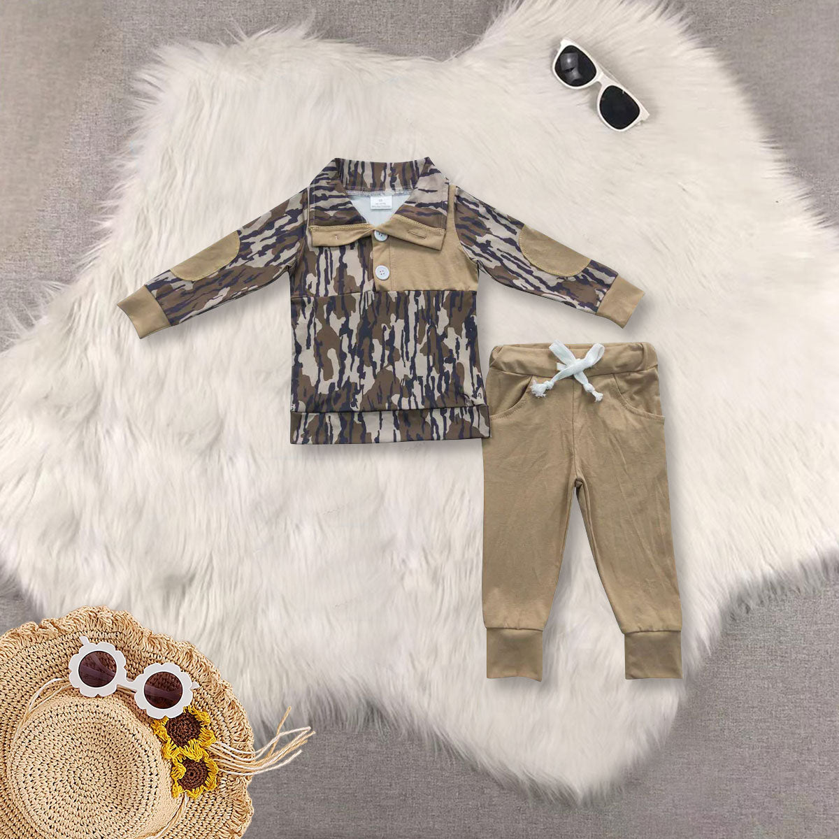 RTS NO MOQ Sibling Baby Boy clothes Camouflage Top Bell Pants Clothes Sets