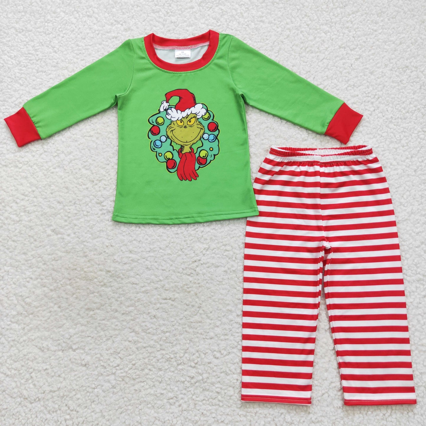 RTS NO MOQ(In Stock) BLP0289 Boys Christmas cartoon green Long Sleeve Pant Set