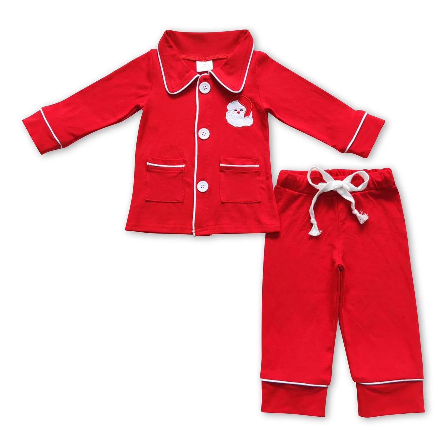 RTS NO MOQ Sibling milk silk Adult And Kids Christmas Santa Red Color Print Pocket Top Pajamas Sets Rompers Sleepwear Outfit