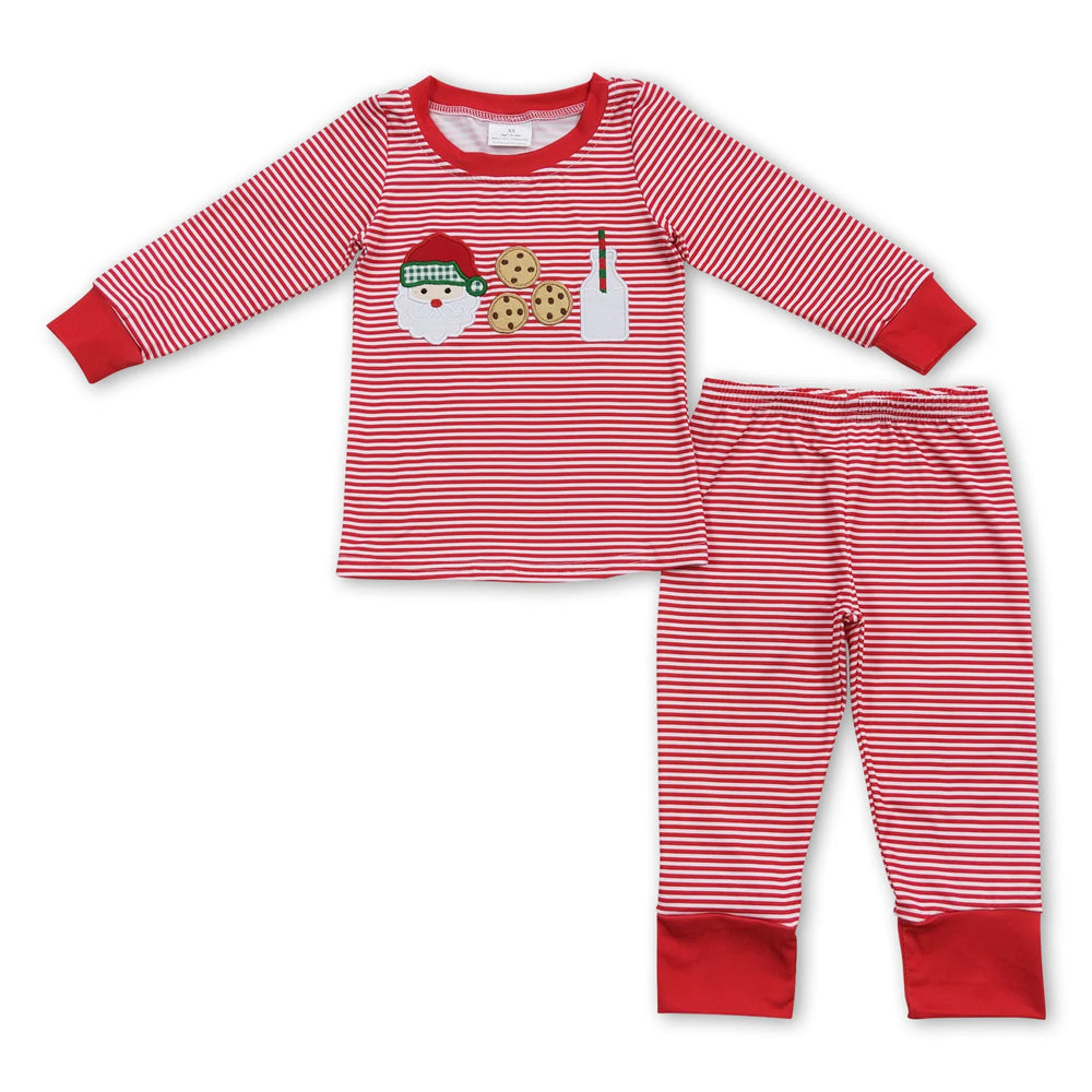 RTS NO MOQ Sibling milk silk Baby Boys Cookie Santa Milk Long Sleeve Top Loose Fit Pants Sleepwear Sets