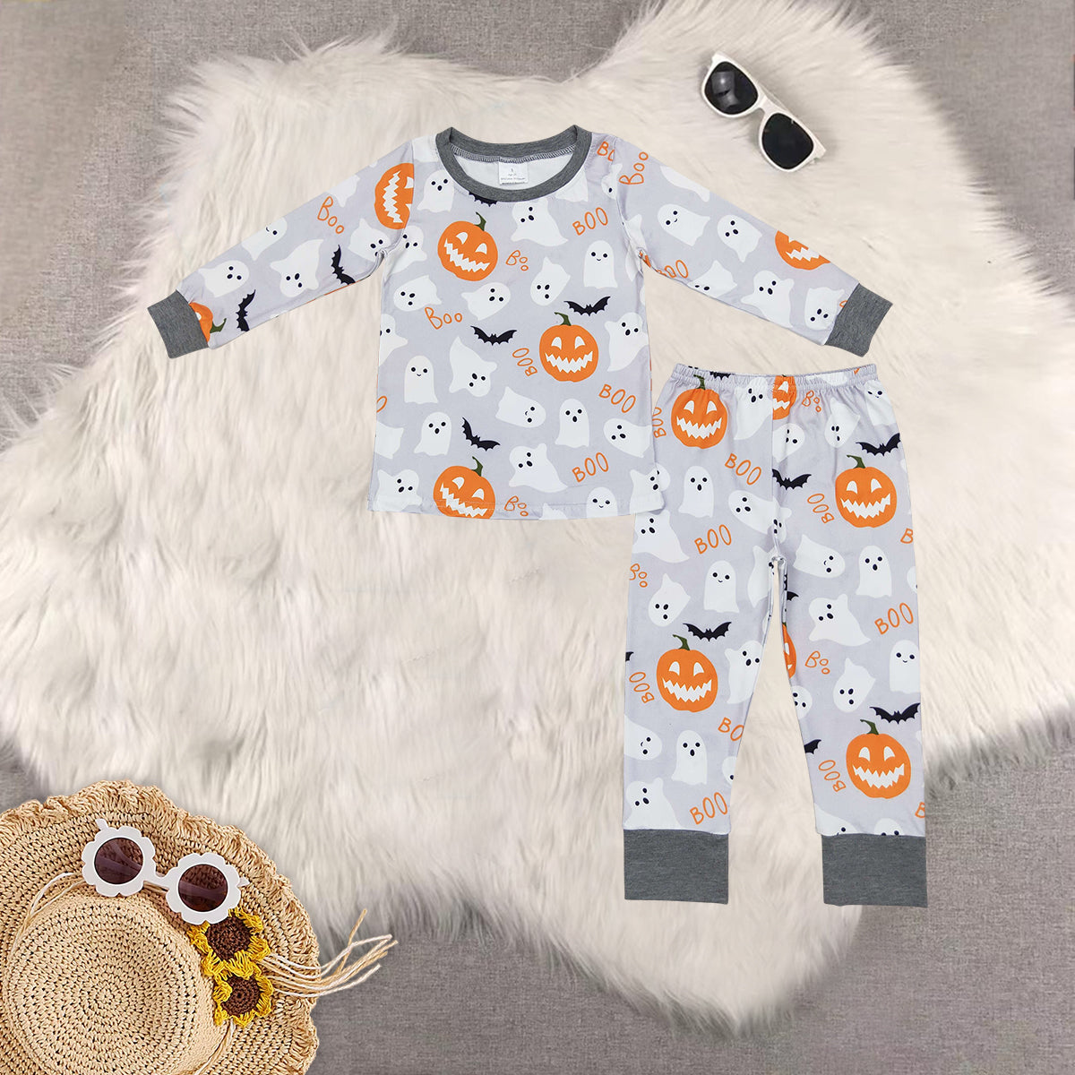 RTS NO MOQ Sibling Baby Girls boys clothes halloween bat Long Sleeve Pants Set