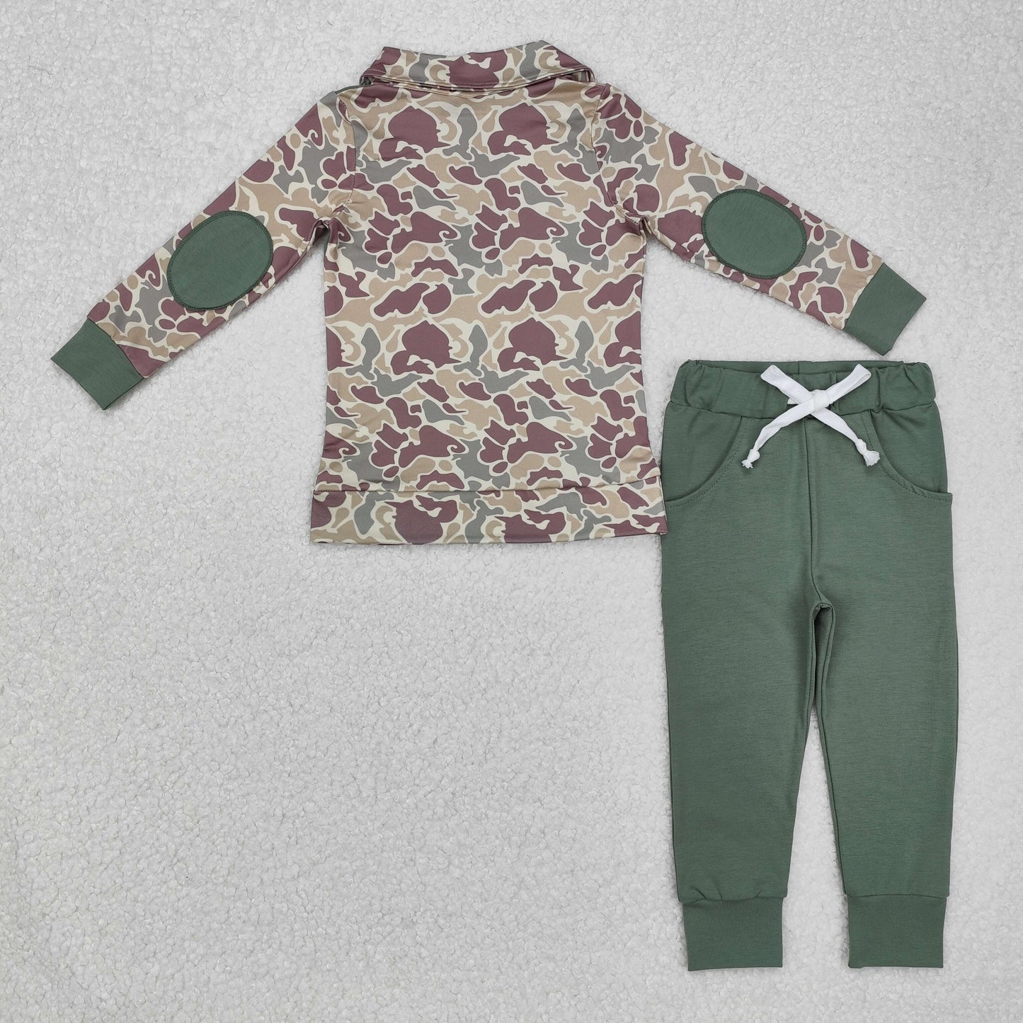 RTS NO MOQ(In Stock) Camouflage Button Long Sleeve Army Green Trousers Set