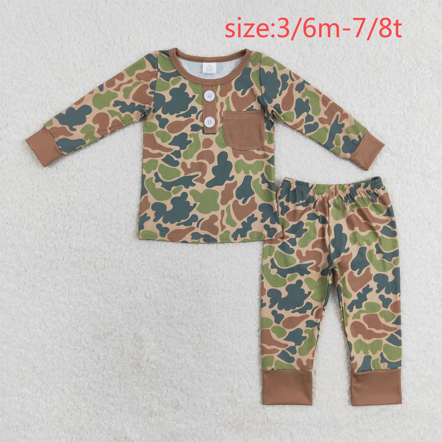RTS NO MOQ(In Stock) Modal brown-green camouflage pocket long-sleeved trousers pajama set