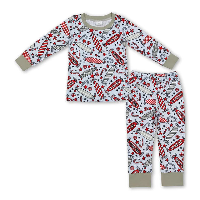 RTS NO MOQ Sibling milk silk Baby Boys Cute Red Gingerbread And Candy Cane Print Christmas Pajama Set