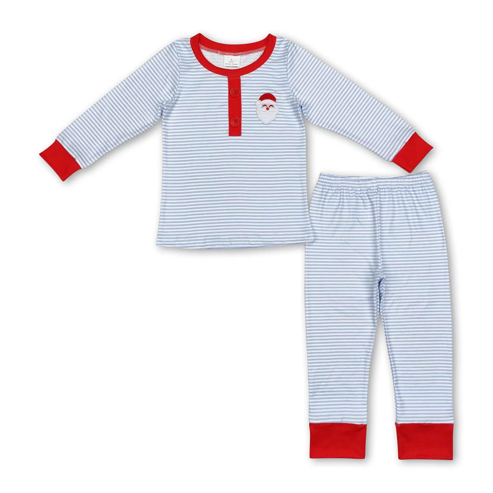 RTS NO MOQ Sibling milk silk Baby Boys Cute Christmas Striped Santa Print Top Pants Holiday Pajamas Sets