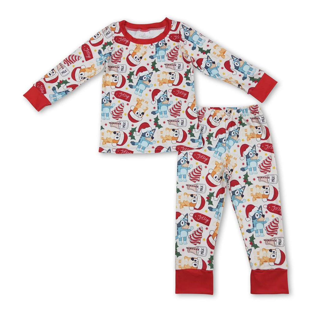 RTS NO MOQ Sibling milk silk Cute Clothes Baby Boys Christmas Long Sleeve Top Elastic Waist Pants Two Piece Pajamas Sets