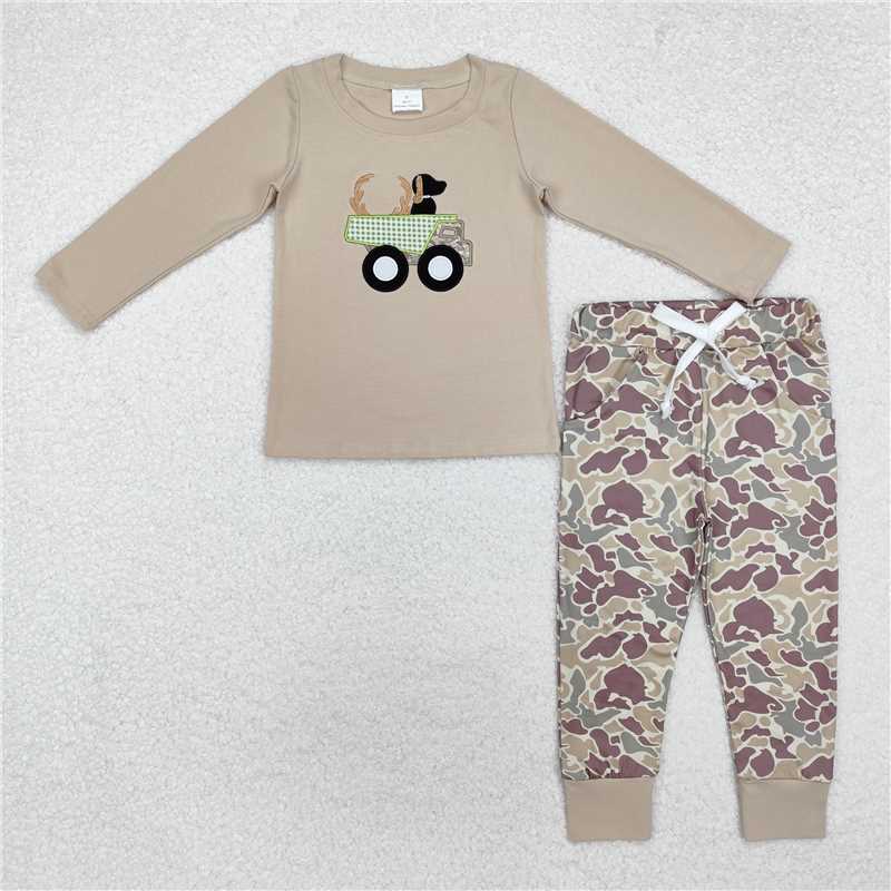 RTS NO MOQ(In Stock) BLP0886 baby boy clothes Embroidered Camouflage Long Sleeve Pants Set