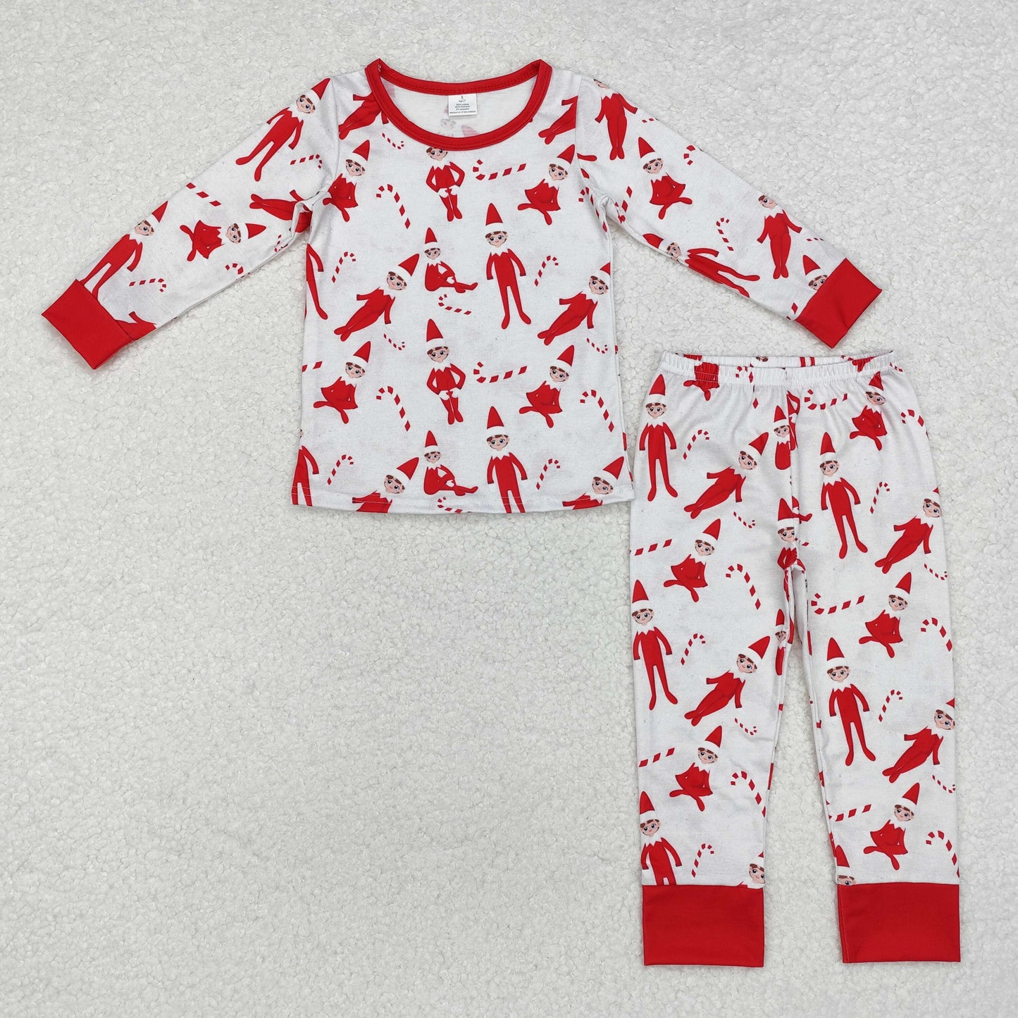 RTS NO MOQ(In Stock) BLP0895 Modal Christmas elf cane red long-sleeved trousers pajamas set