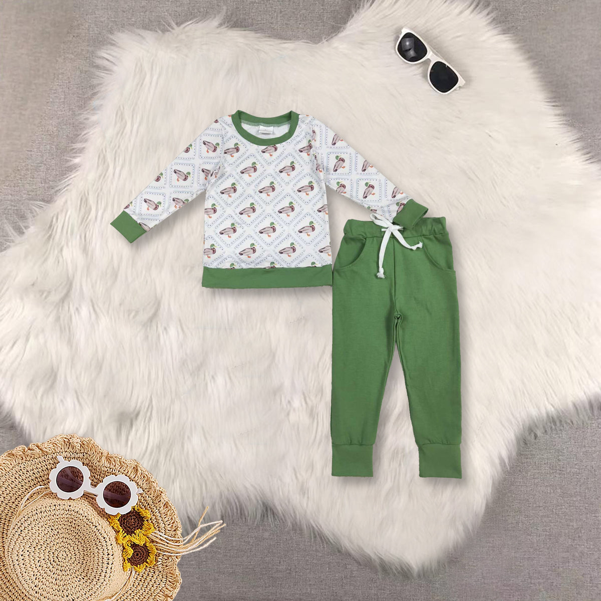RTS NO MOQ Sibling Baby boy clothes duck long-sleeved trousers suit & romper