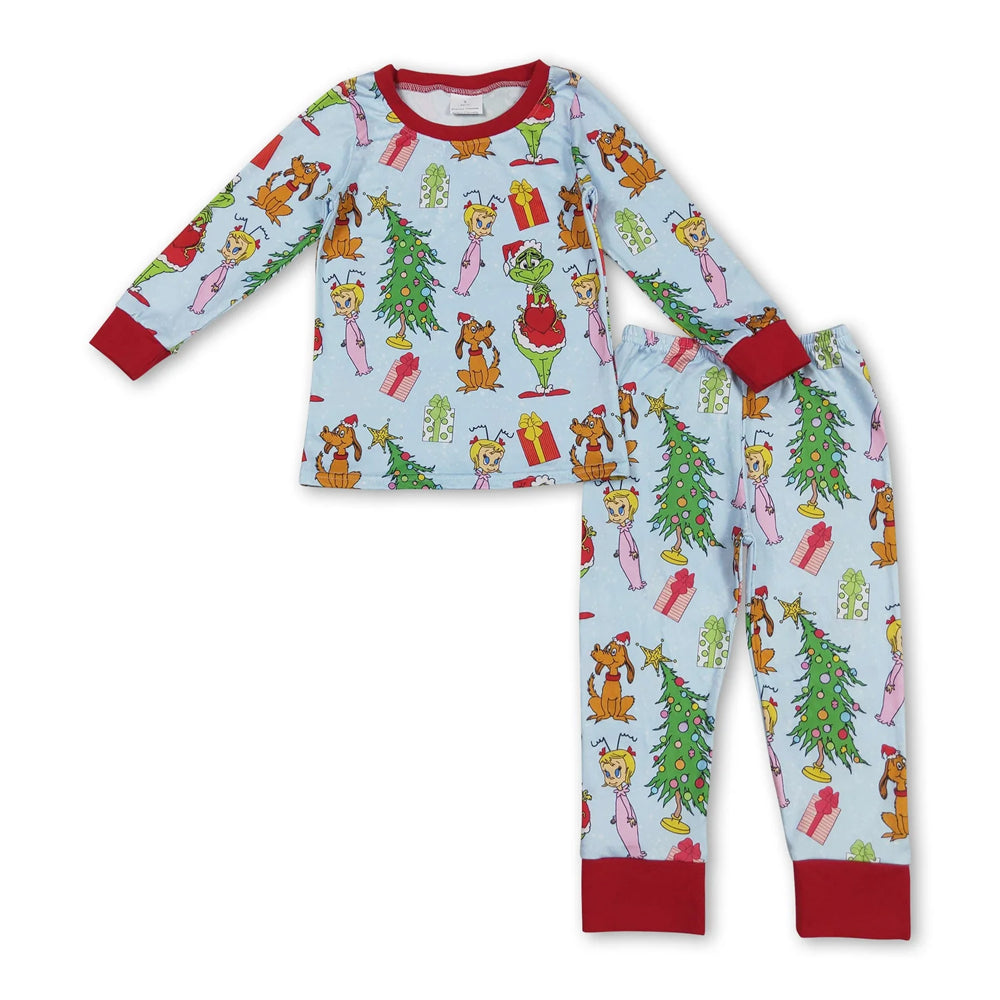 RTS NO MOQ Sibling milk silk Cute Clothes Baby Boys Christmas Candy Print Long Sleeve Top Elastic Waist Pants Two Piece Holiday Pajamas Sets