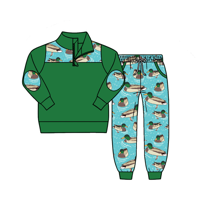 (Pre Order) No moq Baby Boys Fashion Ducks Zip Pullover Pockets Hunting Jogger Outfit