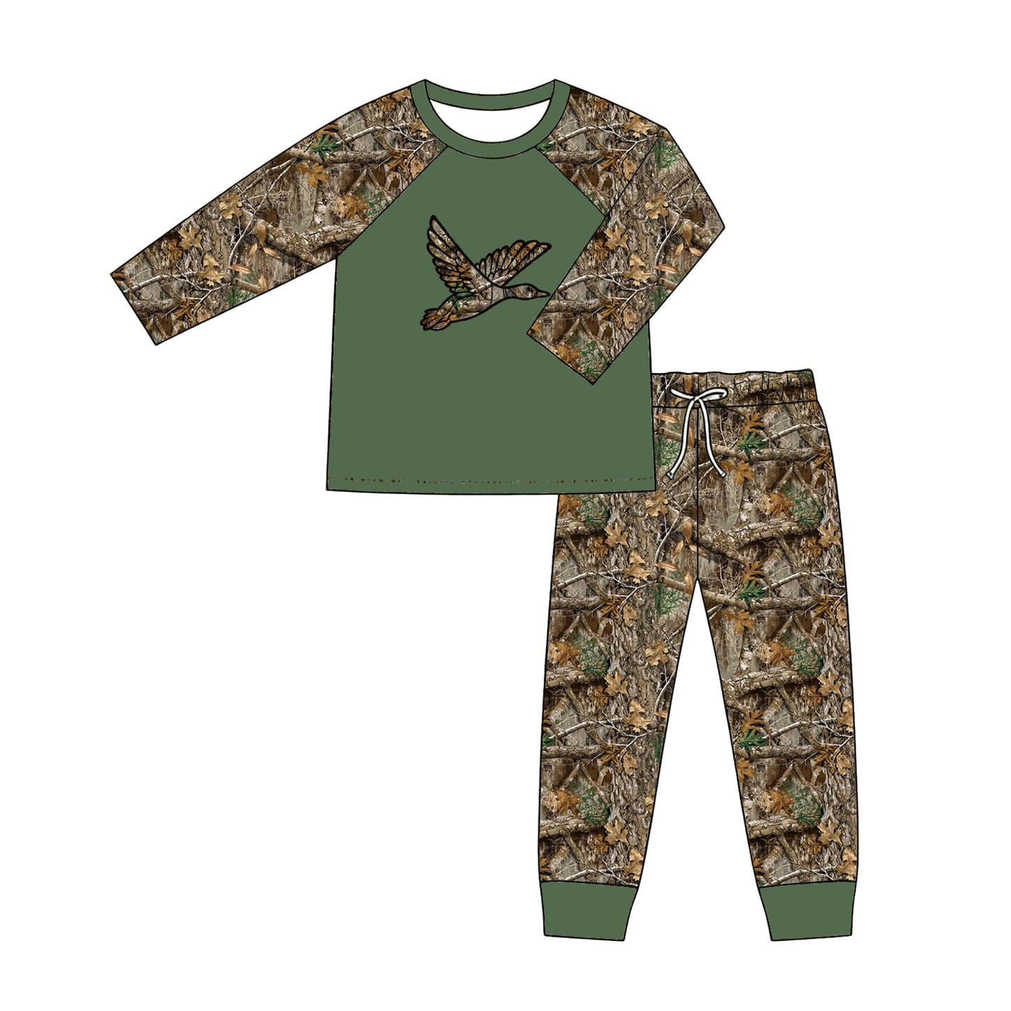 (Pre Order) No moq milk silk Baby Boys Hunting Camo Duck Long Sleeve Top Pants Set