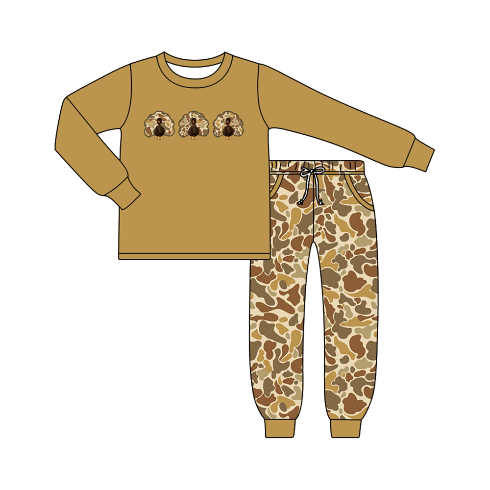 (Preorder new) No moq Baby Boys Camo Turkey Pocket Top Jogger Pants Autumn Thanksgiving Sets