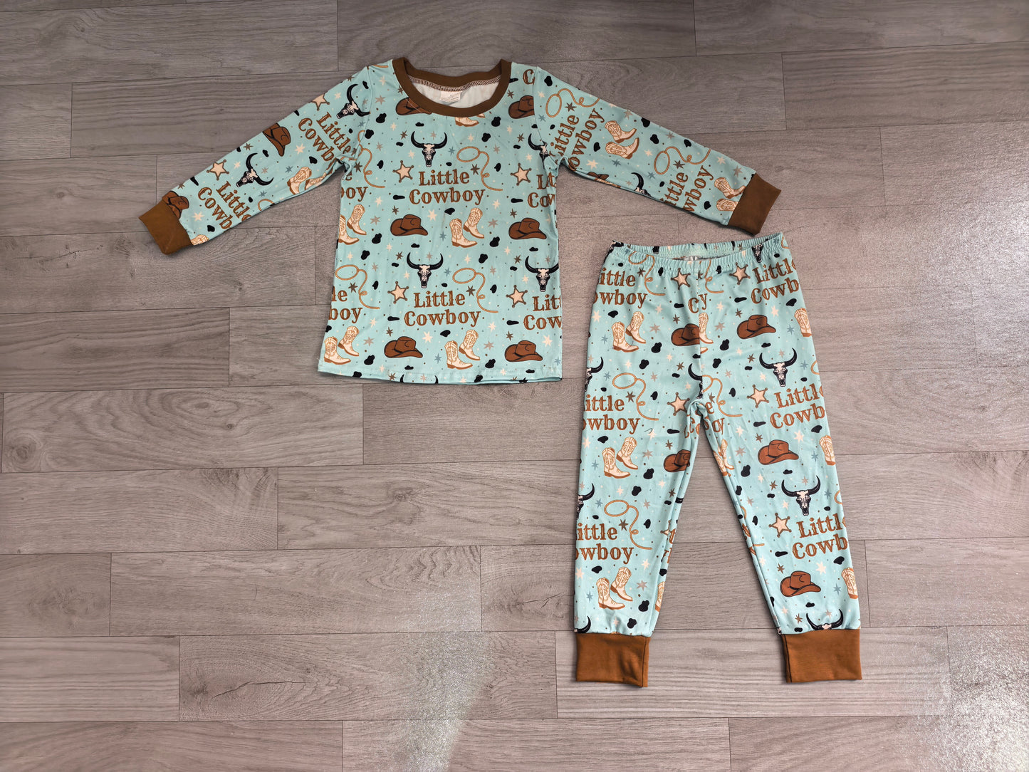 (Sample) No moq milk silk BLP1485 Baby Boys Little Cowboys Boots Top Pant Western Pajamas Sets