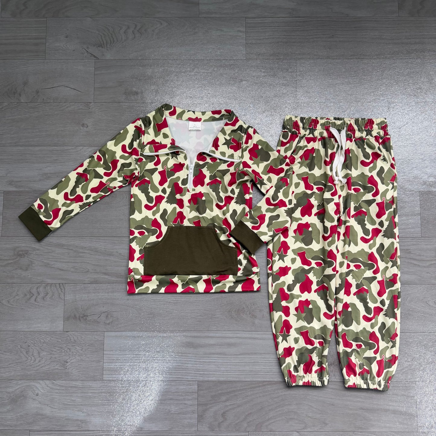 (Sample) No moq milk silk BLP1486 Baby Boys Hunting Camo Deer Zip Pocket Pullover Pockets Jogger Pants Clothes Sets