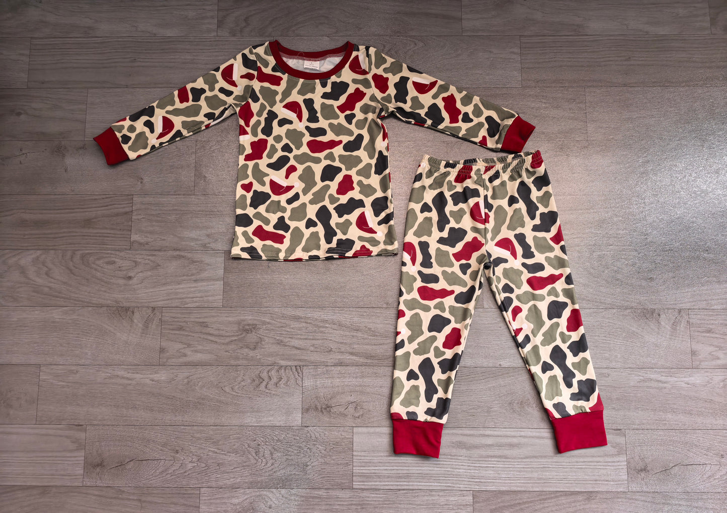 (Sample) No moq milk silk BLP1496 Baby Boys Green Red Camo Top Pant Christmas Pajamas Sets